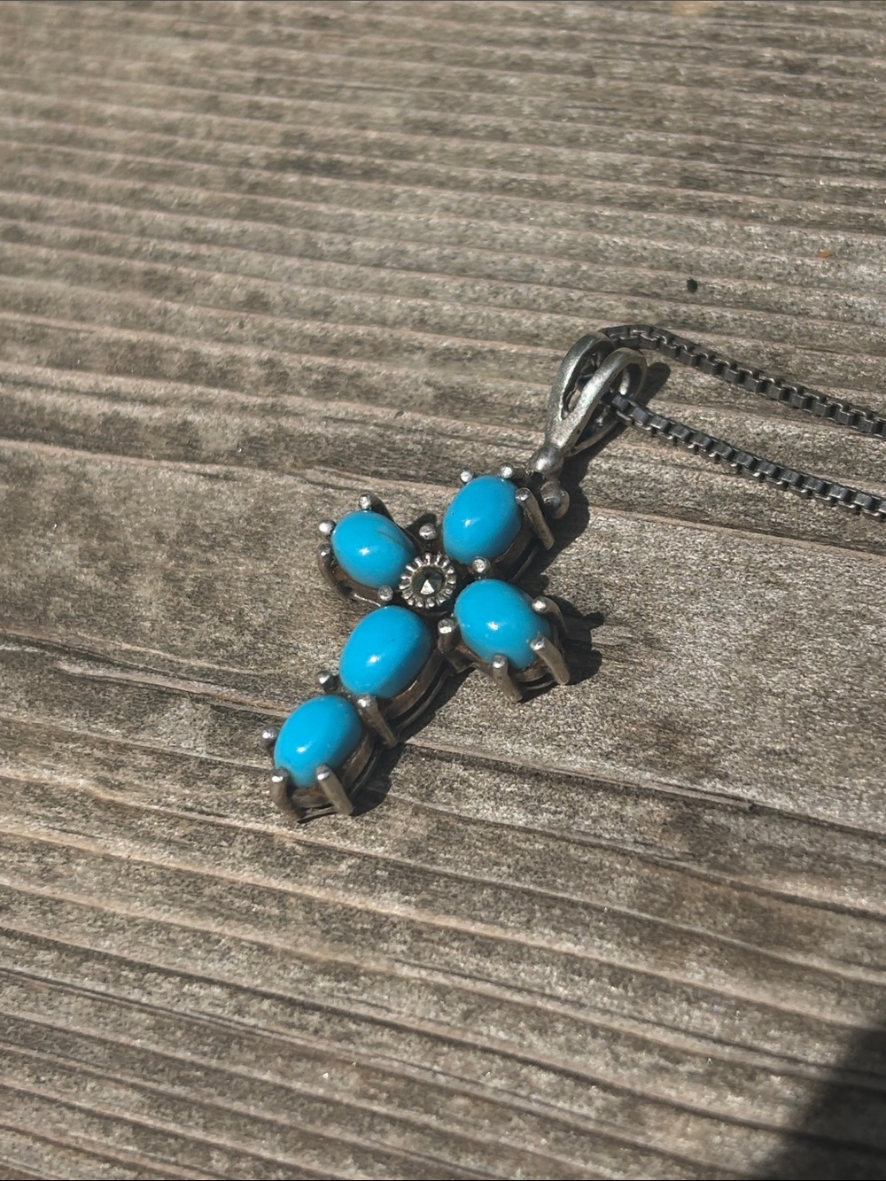Turquoise Cross Pendant Necklace - Sterling Silver